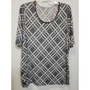 Land's End  Tunic Lg Scoopneck Short Sleeve Gray & white thatch print stretch